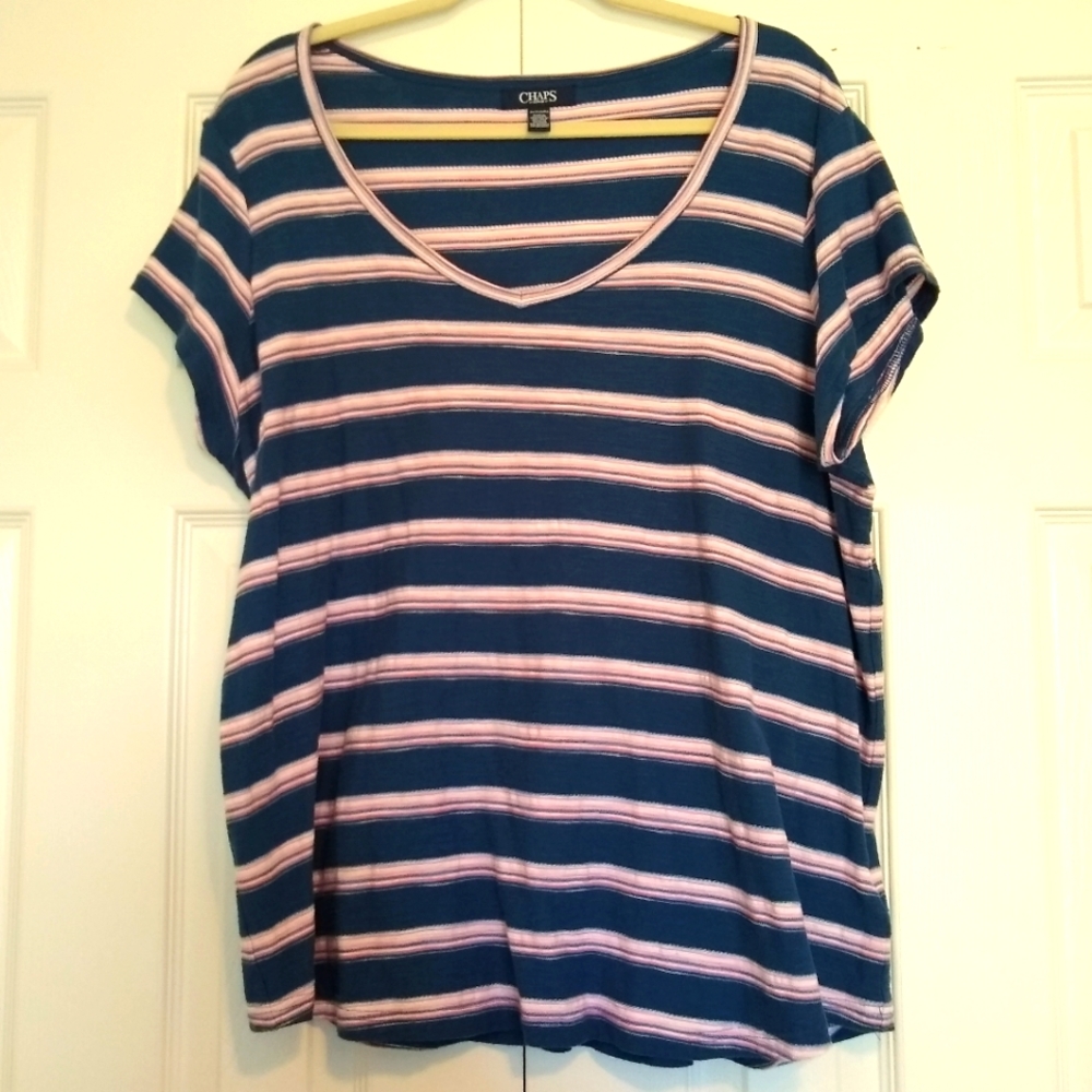 Chaps Short Sleeve Striped T-shirt 2X Navy Pink